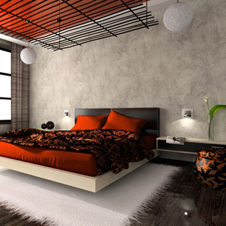 dormitorio naranja y negro