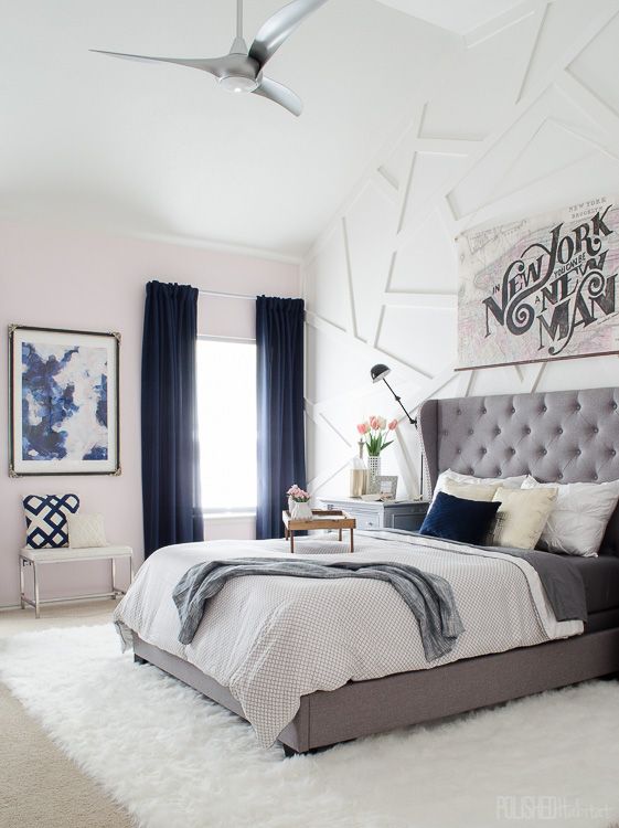 Navy blue bedroom / Dormitorio en blanco, gris y azul marino